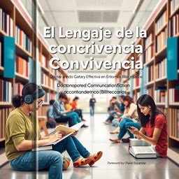 A captivating book cover for 'El Lenguaje de la Convivencia: Comunicación Efectiva y Accesibilidad en Entornos Bibliotecarios'