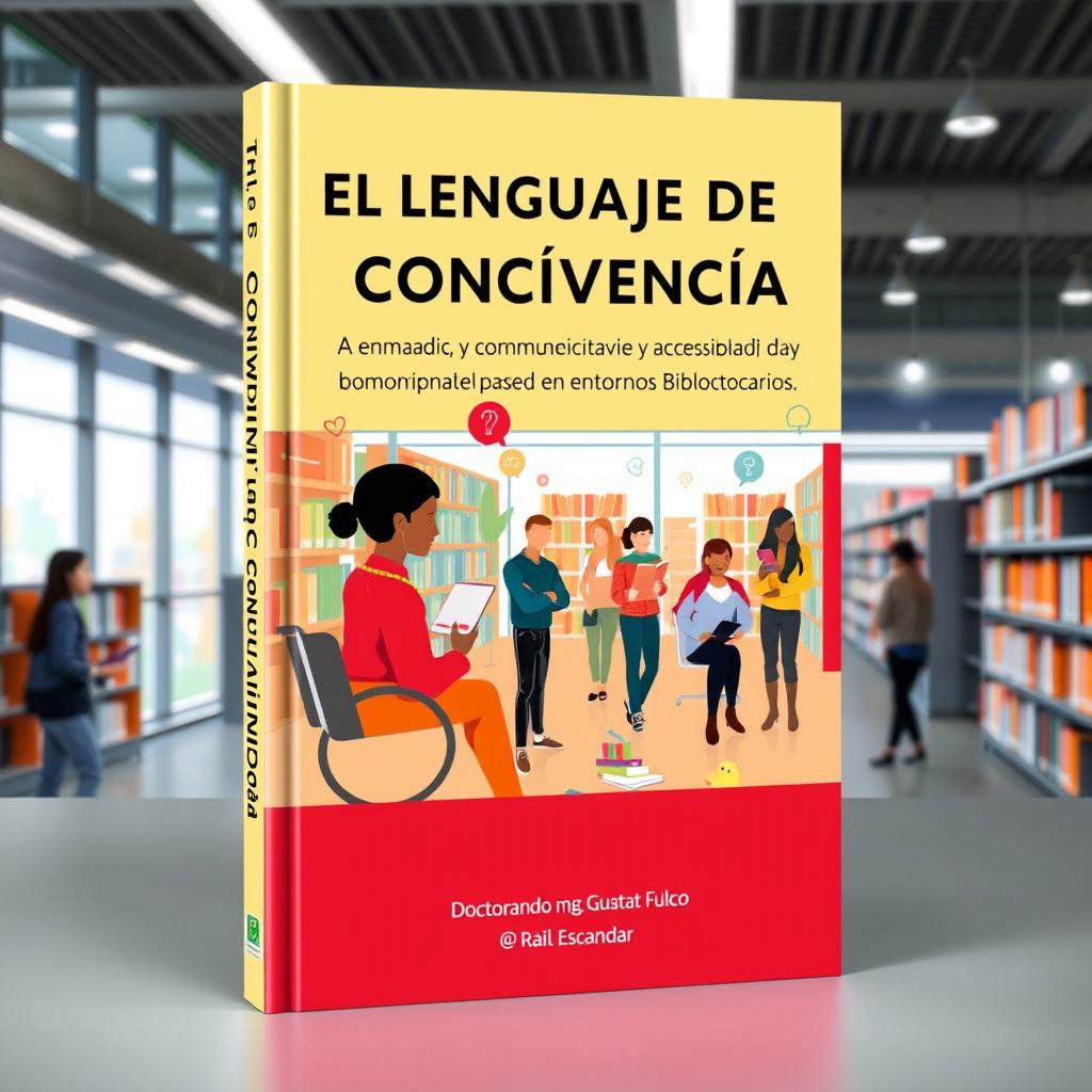 A striking book cover for 'El Lenguaje de la Convivencia: Comunicación Efectiva y Accesibilidad en Entornos Bibliotecarios'