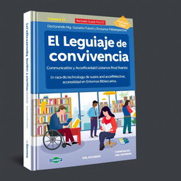 A striking book cover for 'El Lenguaje de la Convivencia: Comunicación Efectiva y Accesibilidad en Entornos Bibliotecarios'