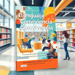 A dynamic book cover design for 'El Lenguaje de la Convivencia: Comunicación Efectiva y Accesibilidad en Entornos Bibliotecarios'