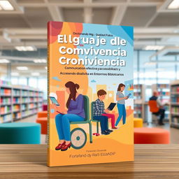 A dynamic book cover design for 'El Lenguaje de la Convivencia: Comunicación Efectiva y Accesibilidad en Entornos Bibliotecarios'