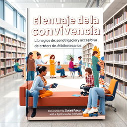 An eye-catching book cover for 'El Lenguaje de la Convivencia: Comunicación Efectiva y Accesibilidad en Entornos Bibliotecarios'