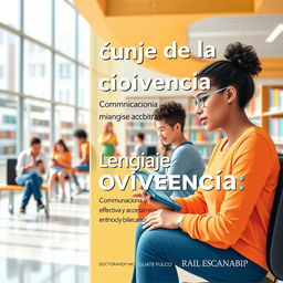 An eye-catching book cover for 'El Lenguaje de la Convivencia: Comunicación Efectiva y Accesibilidad en Entornos Bibliotecarios'