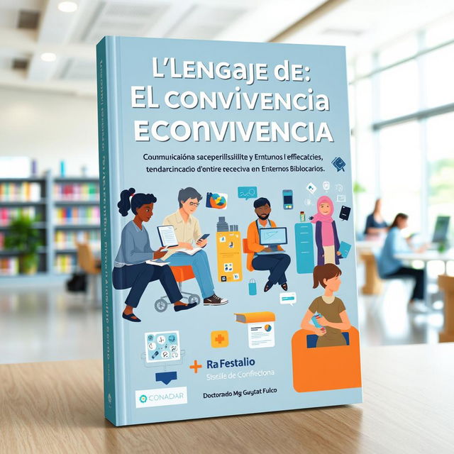 An eye-catching book cover for 'El Lenguaje de la Convivencia: Comunicación Efectiva y Accesibilidad en Entornos Bibliotecarios'