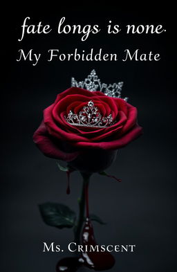 A striking composition featuring a black and red rose adorned with a delicate tiara, elegantly dripping blood onto the rose petals