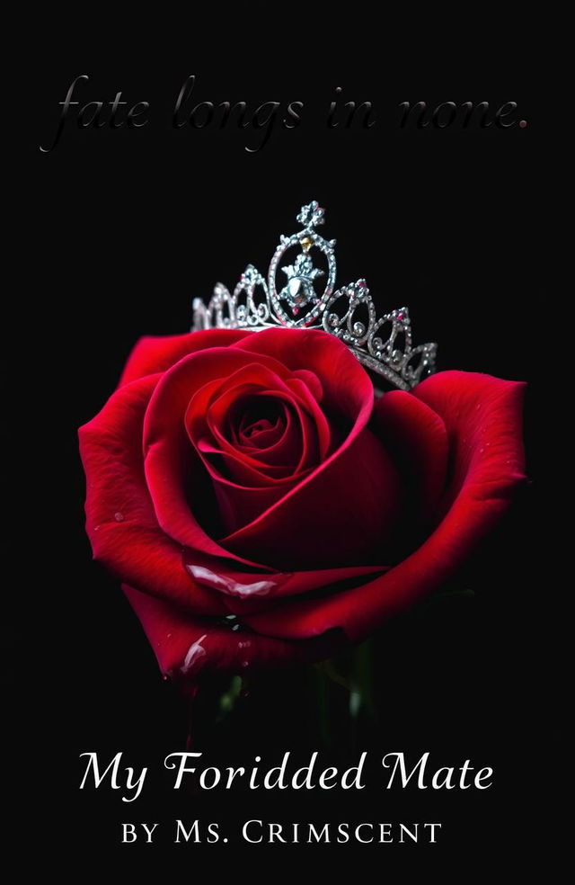 A striking composition featuring a black and red rose adorned with a delicate tiara, elegantly dripping blood onto the rose petals