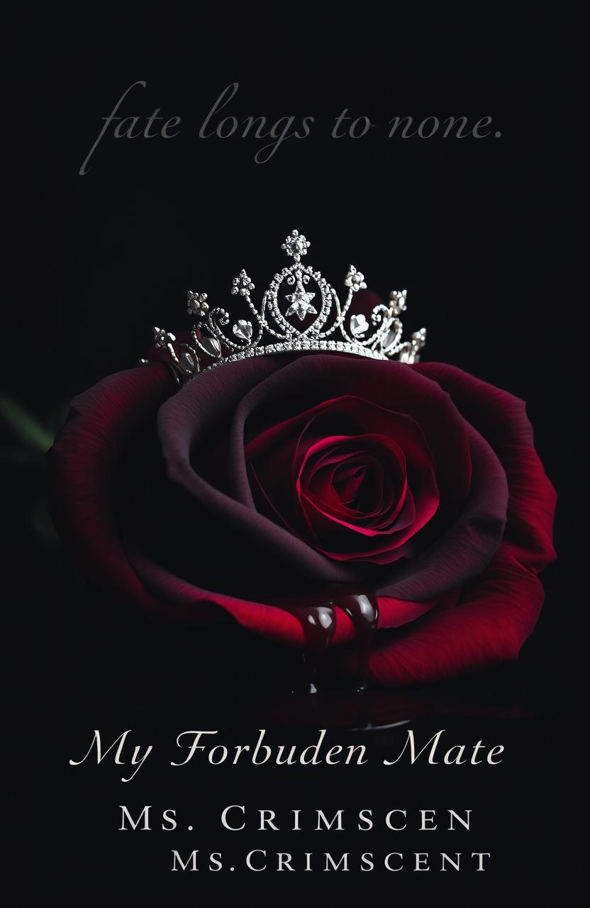 A striking composition featuring a black and red rose adorned with a delicate tiara, elegantly dripping blood onto the rose petals