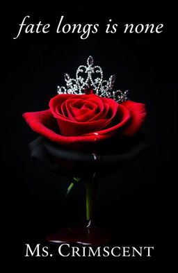 A striking composition featuring a black and red rose adorned with a delicate tiara, elegantly dripping blood onto the rose petals