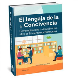 A visually appealing book cover design for 'El Lenguaje de la Convivencia: Comunicación Efectiva y Accesibilidad en Entornos Bibliotecarios', taking into account the title's spelling errors