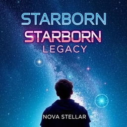 A captivating book cover design for 'Starborn Legacy' by Nova Stellar