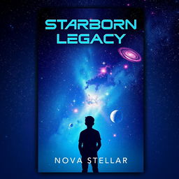 A captivating book cover design for 'Starborn Legacy' by Nova Stellar