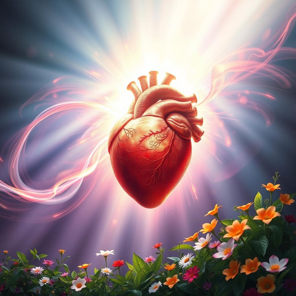 A hyper-realistic illustration depicting the transformation of a heart by divine intervention