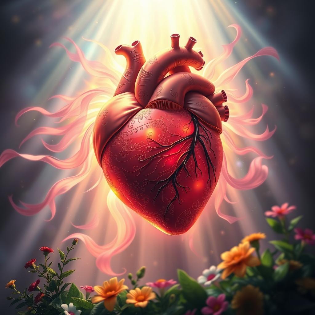 A hyper-realistic illustration depicting the transformation of a heart by divine intervention