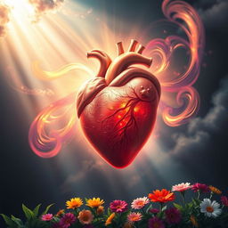 A hyper-realistic illustration depicting the transformation of a heart by divine intervention