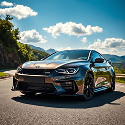 A sleek and stylish CUPRA Formentor parked on a scenic winding road with lush greenery and mountains in the background