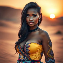 A beautiful 25-year-old woman from Mauritania, dressed in a sexy outfit that highlights her figure