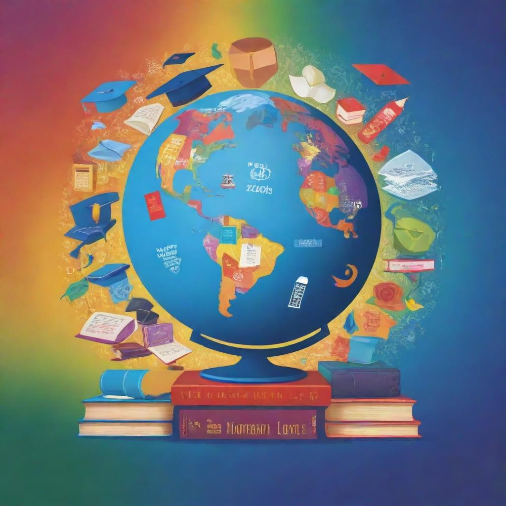 A harmonious blend of educational icons and symbols, featuring a globe, books, graduation caps, and inspirational quotes against a colorful backdrop, creatively arranged into a visually appealing poster on the theme of a conducive learning environment.