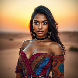 A beautiful 25-year-old woman from Mauritania, dressed in a sexy outfit that highlights her figure