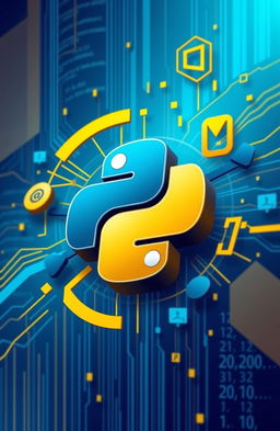 An artistic representation of the Python programming language, featuring the iconic Python logo intertwined with elements symbolizing coding and technology