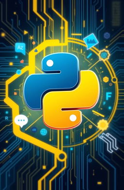 An artistic representation of the Python programming language, featuring the iconic Python logo intertwined with elements symbolizing coding and technology