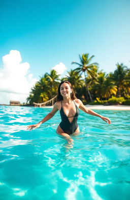 A serene scene of a beautiful tropical beach with clear turquoise waters