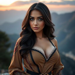 A beautiful 25-year-old woman from Armenia, dressed in a sexy outfit that showcases her figure