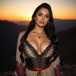 A beautiful 25-year-old woman from Armenia, dressed in a sexy outfit that showcases her figure