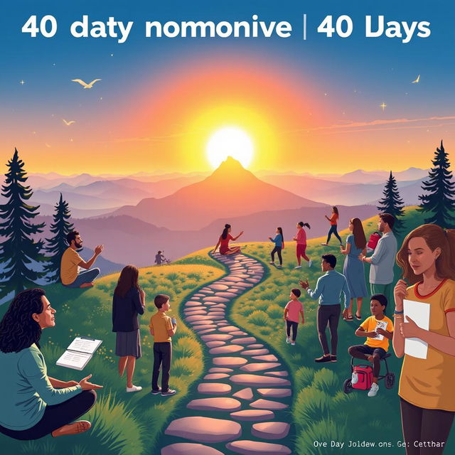 A motivational and inspiring scene depicting a transformative journey over 40 days