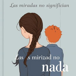 A book cover illustration in a simple style featuring a girl aged 17 with long, dark brown hair styled in a braid