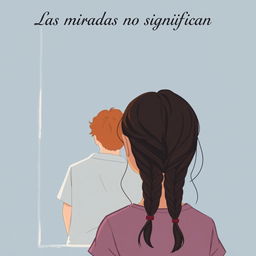 A book cover illustration in a simple style featuring a girl aged 17 with long, dark brown hair styled in a braid