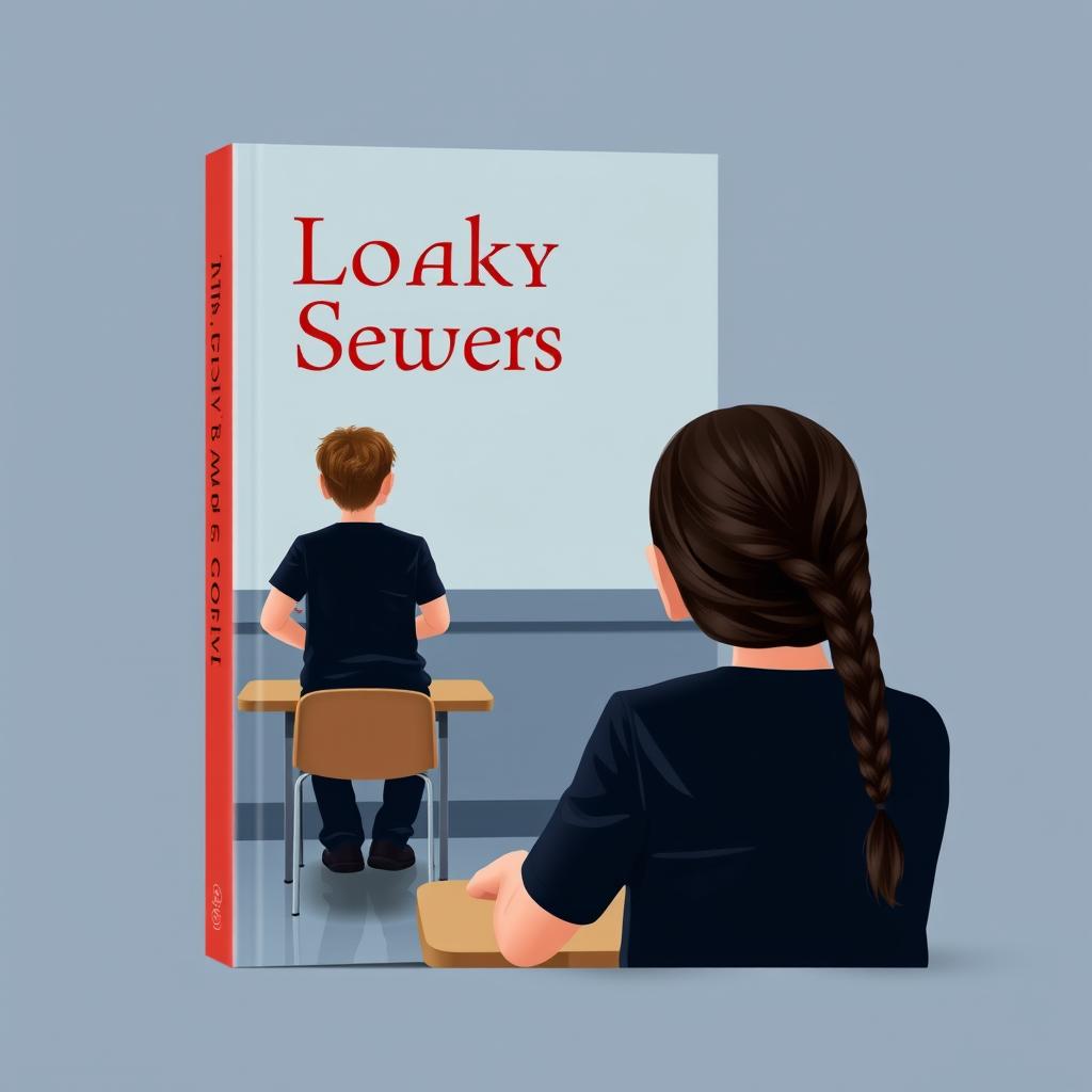 Book cover design depicting a classroom scene with a girl and a boy