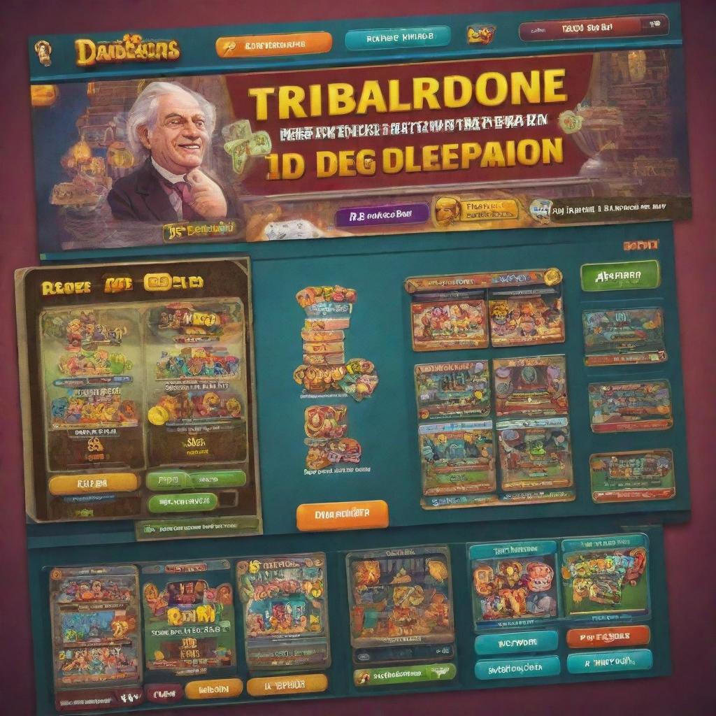A deceptive online game with a sophisticated design, appealing colors, and misleading banners promising unrealistic payouts to capture players' attention.