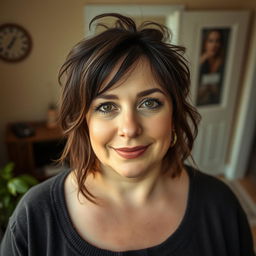 A head and shoulders portrait of a 25-year-old Russian woman who is slightly overweight