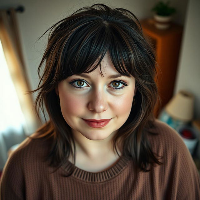 A head and shoulders portrait of a 25-year-old Russian woman who is slightly overweight