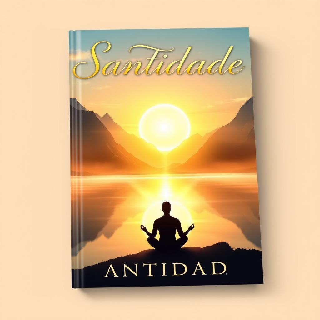 A captivating book cover for the title 'SANTIDADE', featuring a serene and ethereal landscape