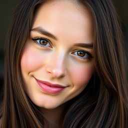 A detailed portrait of a 25-year-old Russian woman with dark brown hair and brown eyes