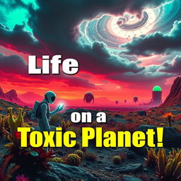 A visually striking YouTube thumbnail depicting life on a planet with a toxic atmosphere