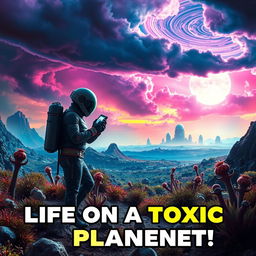 A visually striking YouTube thumbnail depicting life on a planet with a toxic atmosphere