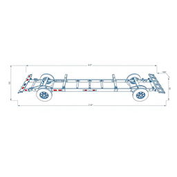 A detailed blueprint or technical drawing of a vehicle transport trailer chassis structure, measuring 2