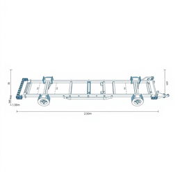 A detailed blueprint or technical drawing of a vehicle transport trailer chassis structure, measuring 2