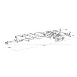 A detailed blueprint or technical drawing of a vehicle transport trailer chassis structure, measuring 2
