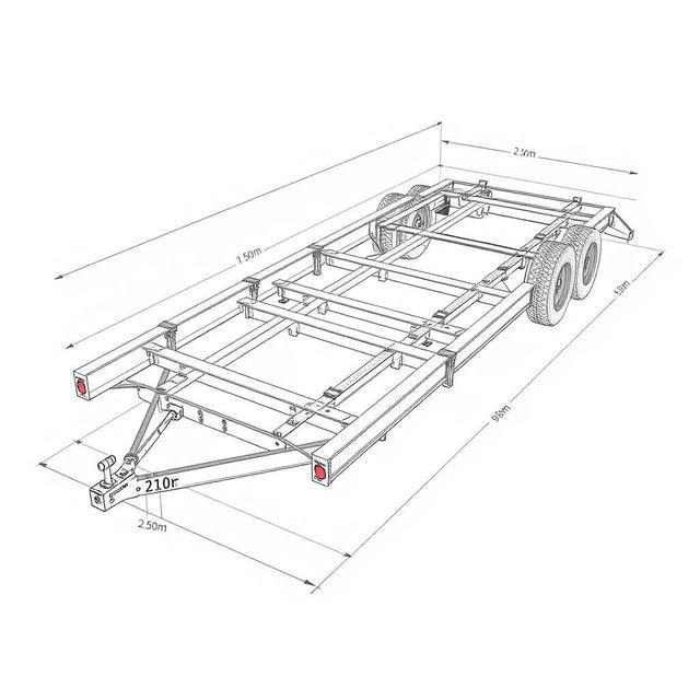 A detailed blueprint or technical drawing of a vehicle transport trailer chassis structure, measuring 2