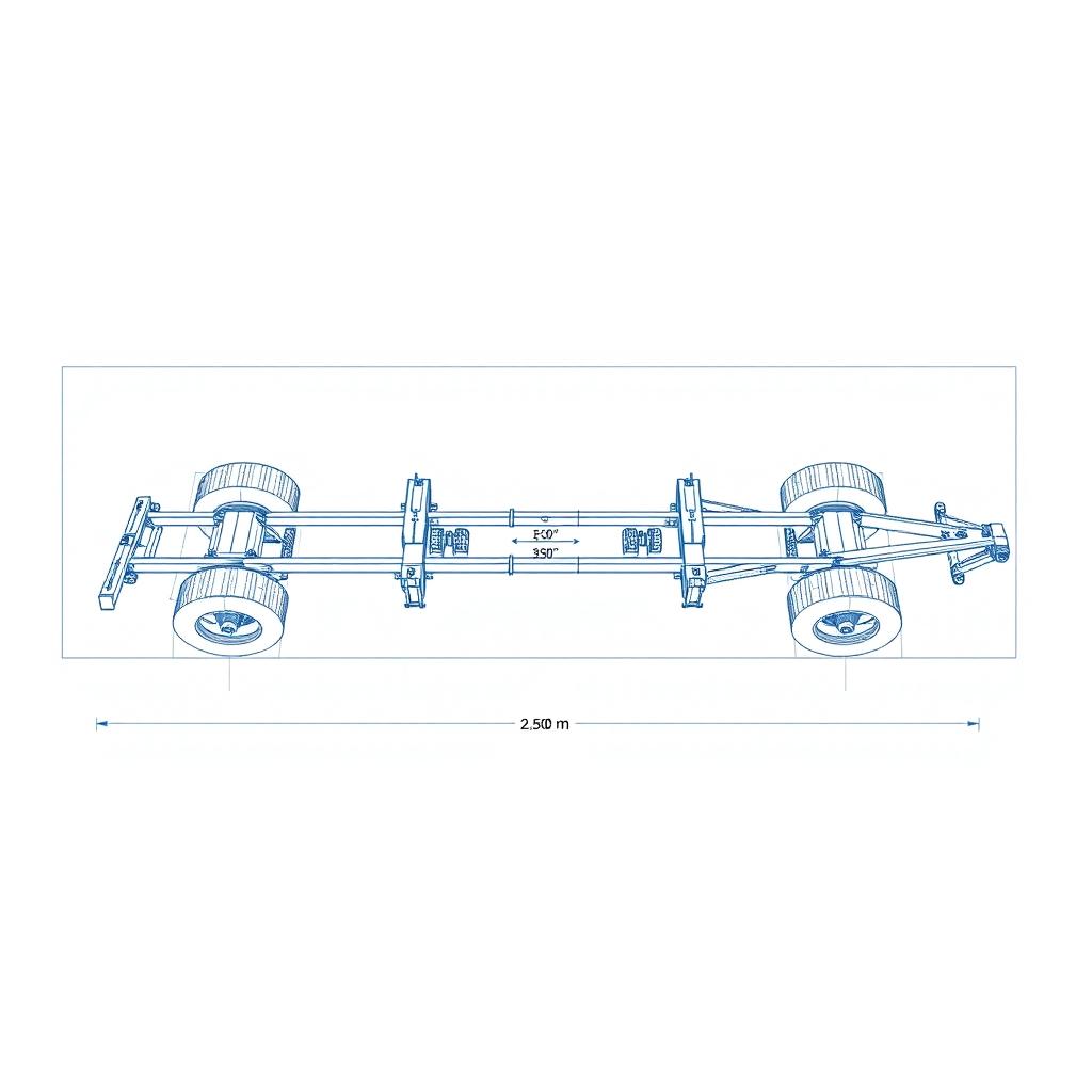 A detailed blueprint or technical drawing of a vehicle transport trailer chassis structure designed specifically for a width of 2