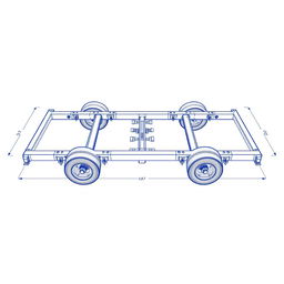 A detailed blueprint or technical drawing of a vehicle transport trailer chassis structure designed specifically for a width of 2