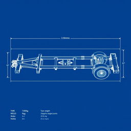 Detailed blueprint of a vehicle transport trailer chassis, measuring 2