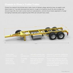 Chassis design for a three-axle trailer, measuring 9 meters in length and 2