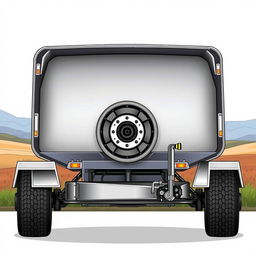 A detailed illustration of a three-axle trailer with a braking system, showcasing its robust structure and design