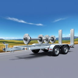 An intricate illustration of a three-axle trailer featuring a braking system, specifically designed with three axles positioned centrally within the chassis