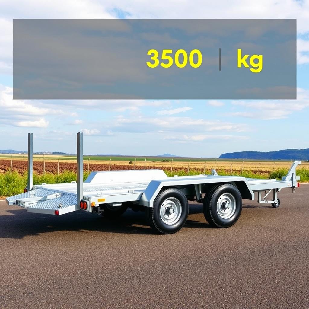 A realistic depiction of a three-axle trailer designed specifically for cars, with a weight capacity of only 3500 kg