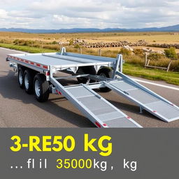 A realistic depiction of a three-axle trailer designed specifically for cars, with a weight capacity of only 3500 kg